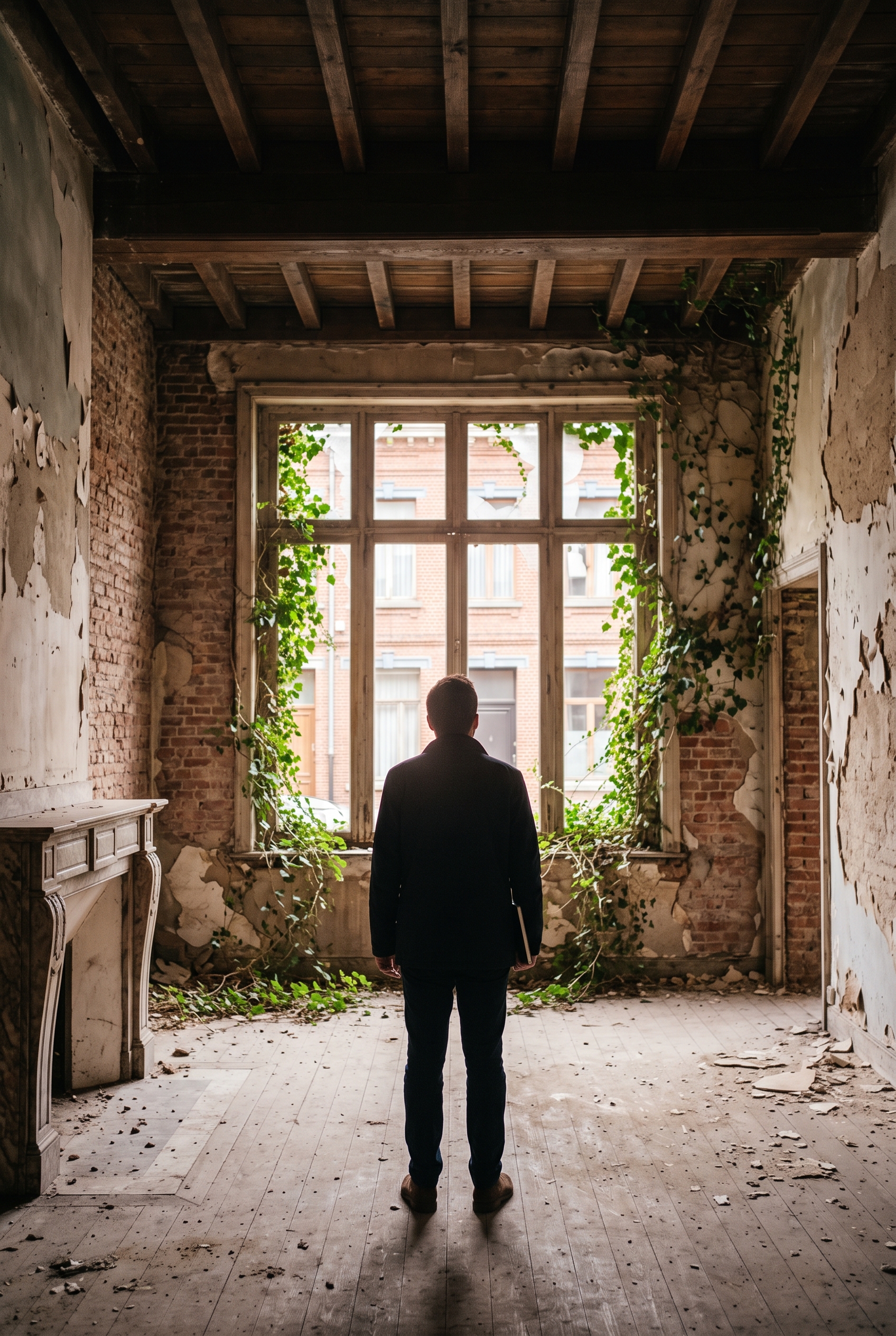 Maison ancienne à l'abandon envahie par la végétation, potentiel lu par la domogenie